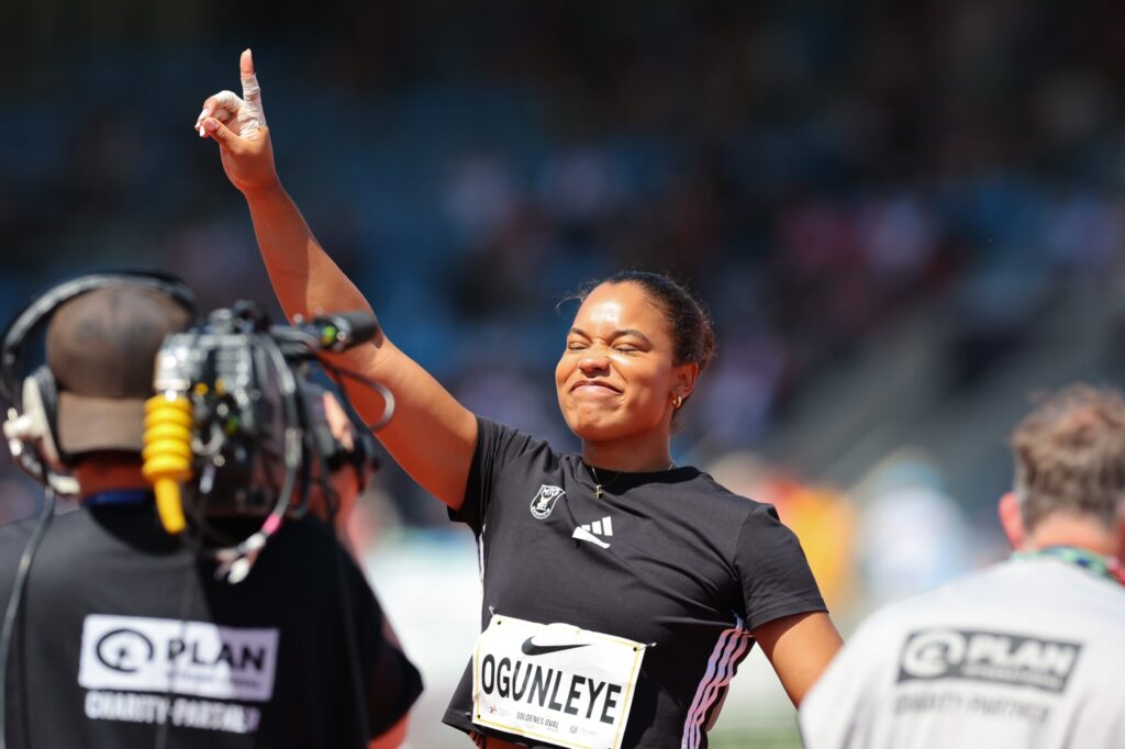 Leichtatheltik, Goldenes Oval 2025 am 01.06.2025 im Heinz-Steyer-Stadion, Dresden. Kugelstoßen Frauen Yemisi Ogunleye (GER), Foto: Joerg Halisch